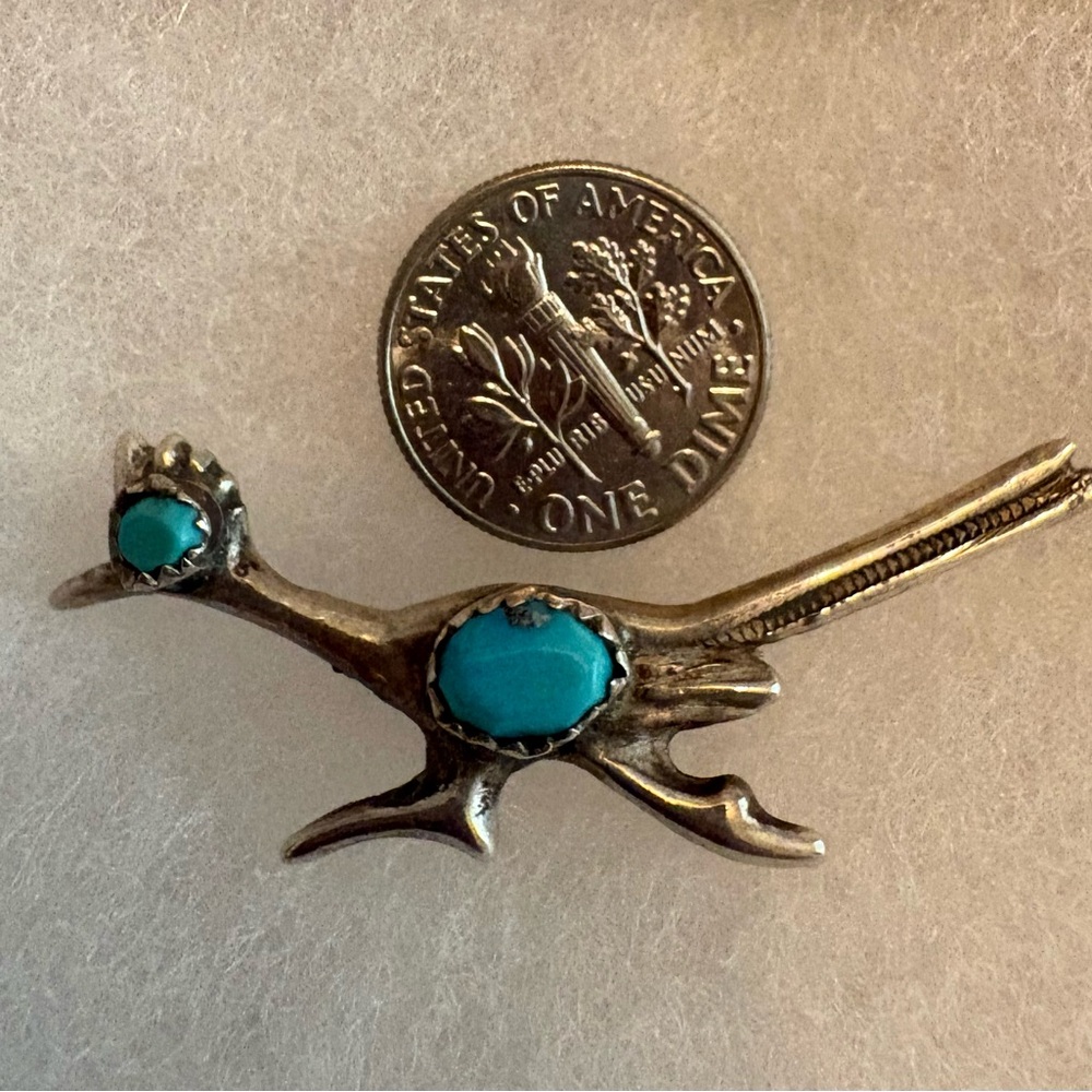 Vintage Sterling Silver & Turquoise Roadrunner Pin